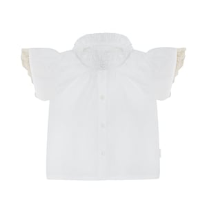 Leevje Kurzarm-Bluse mit Rüschen, weiß