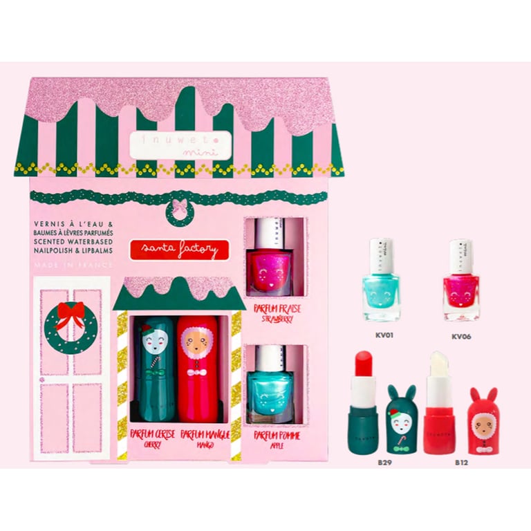 Inuwet Charlotte Haus - 2 Christmas Lipbalms cherry and mago scent & 2 Nagellacke strawberry and apple scent