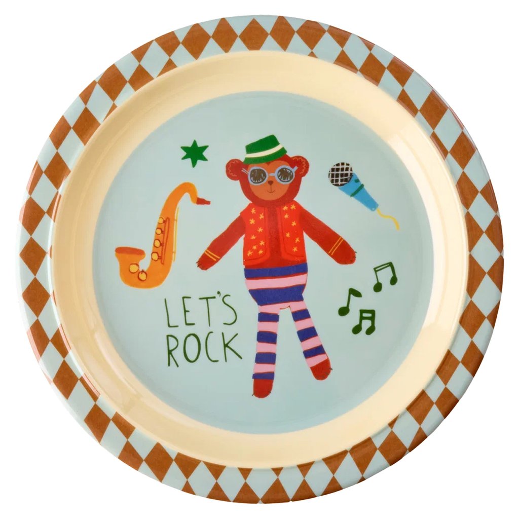 Rice Melamin Kinder Teller Music Band Print, blue
