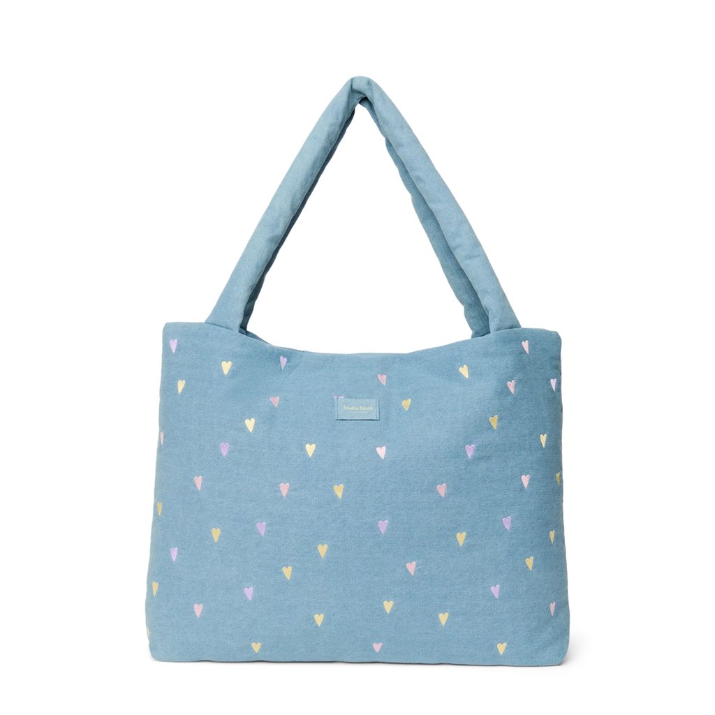 Studio Noos Denim Mom-Bag Hearts, light blue