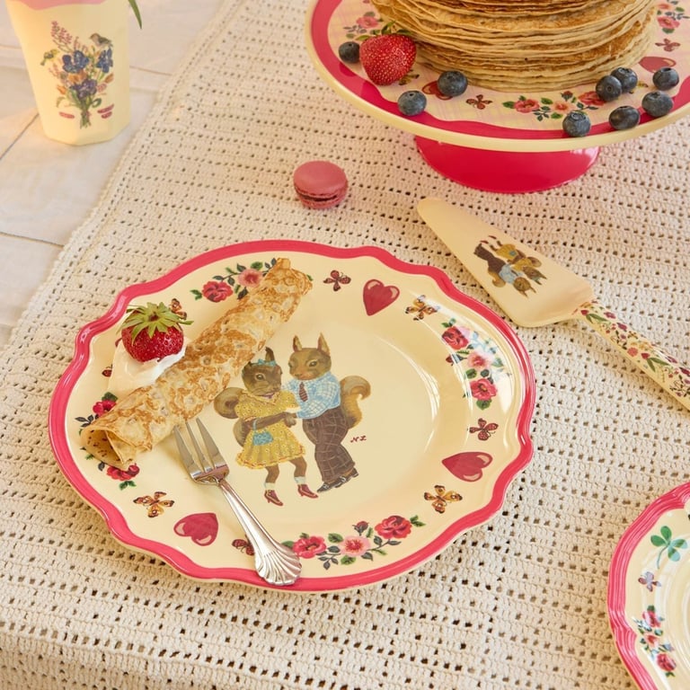 Rice Melamin Vintage Dinner Teller Nathalie Lété Print, Red Kiss 1