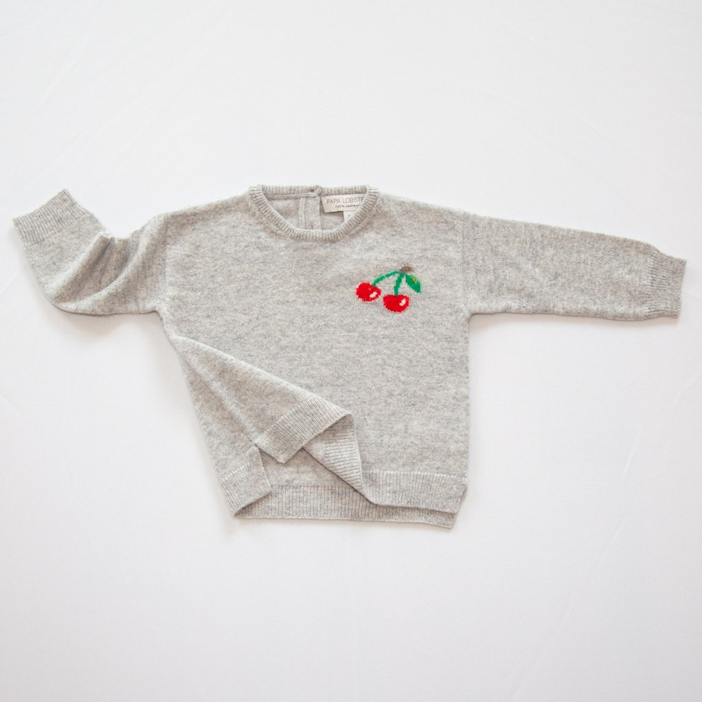 Papa Lobster Pullover Cherry, hellgrau mélange + mehrfarbig