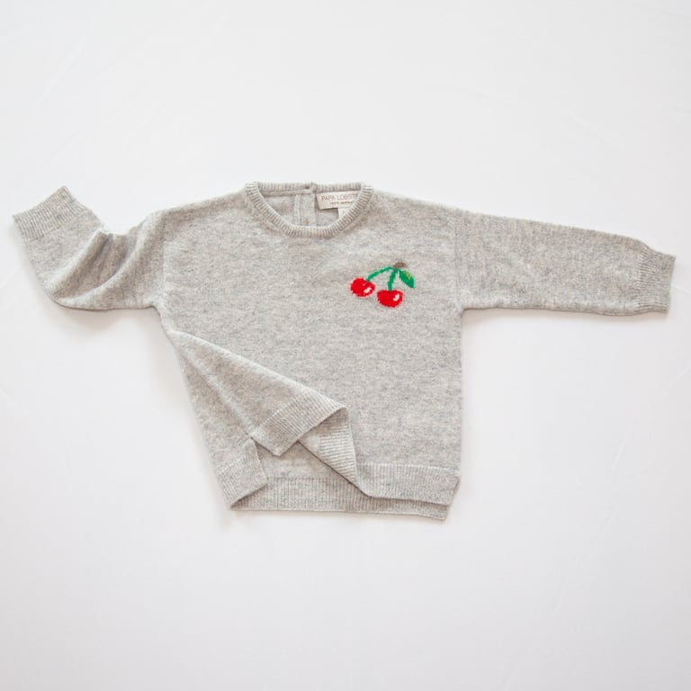 Papa Lobster Pullover Cherry, hellgrau mélange + mehrfarbig