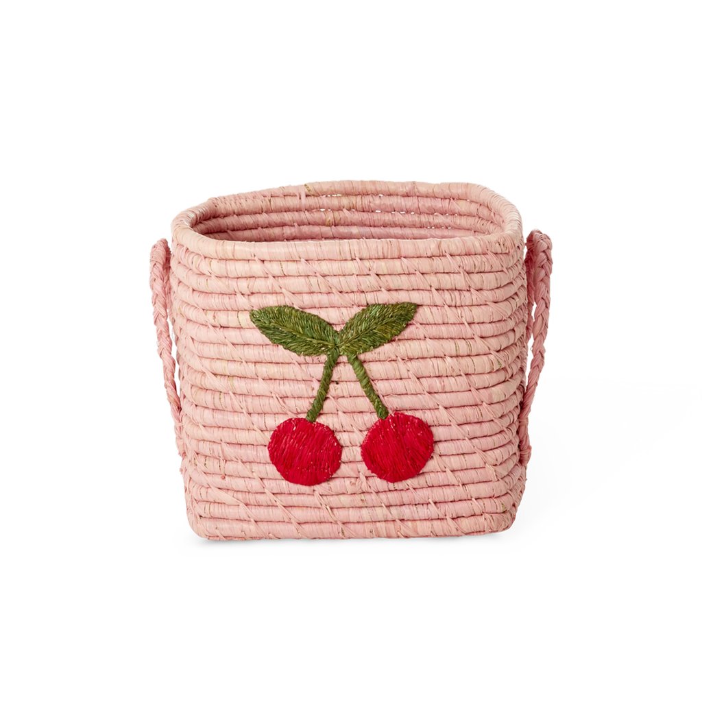 Rice Raffia Korb klein mit Big Cherry Design