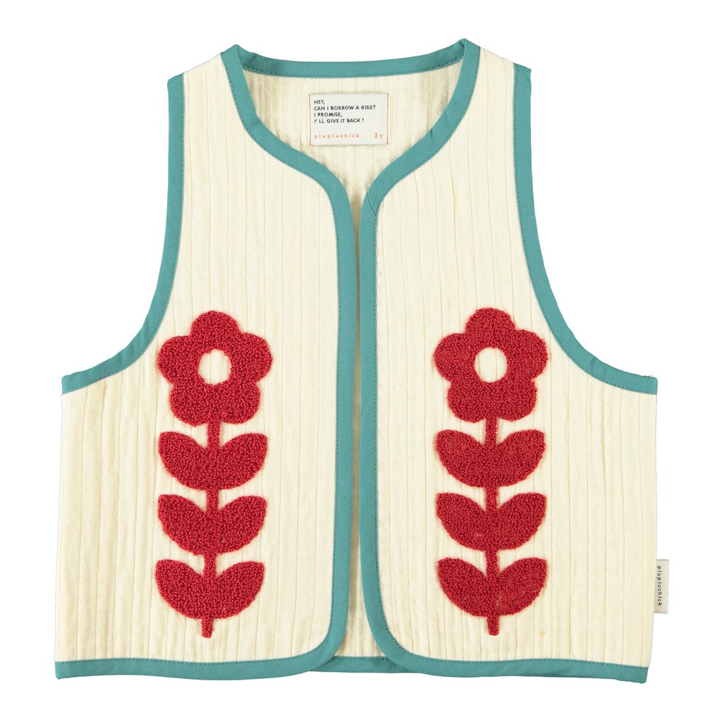 Piupiuchick Weste, ecru mit Embroidered red flowers