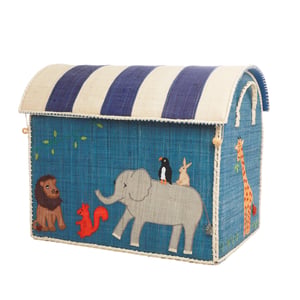 Rice Raffia Großes Aufbewahrungshaus Animal Print, blau