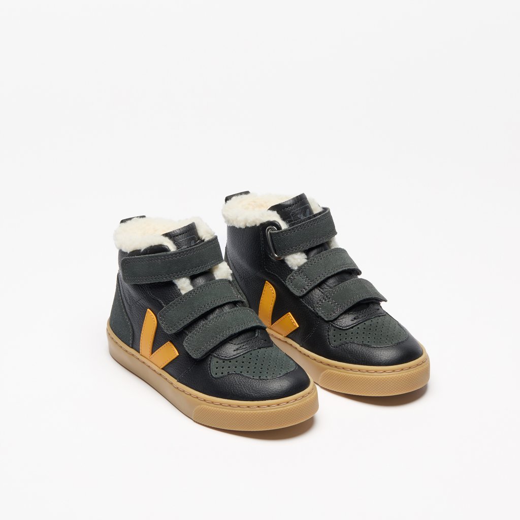 Veja Sneaker V-10 Mid Fured Leather, Black Ouro Grafite