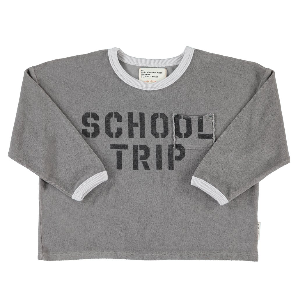 Piupiuchick Longsleeve Shirt Terry Cotton, grey mit School Trip Print