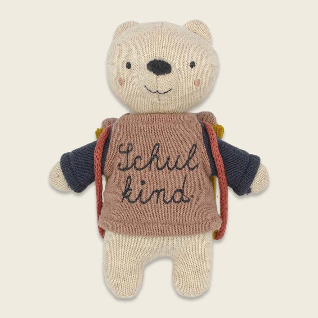 Ava & Yves Kuscheltier Bär „Schulkind“ mit Schulranzen und Shirt in rosa-blau