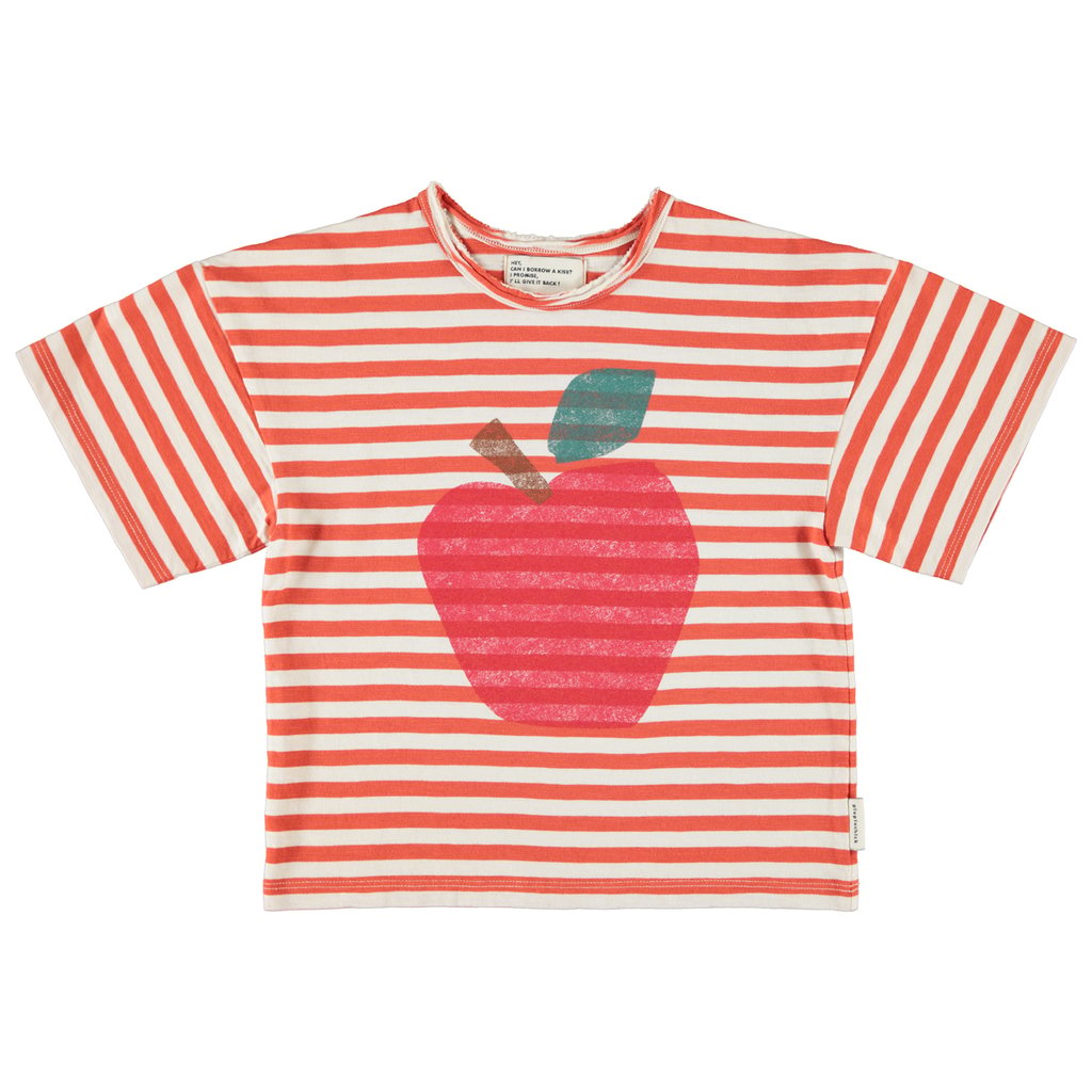 Piupiuchick T-Shirt oversize, red & ecru stripes mit Apple Print