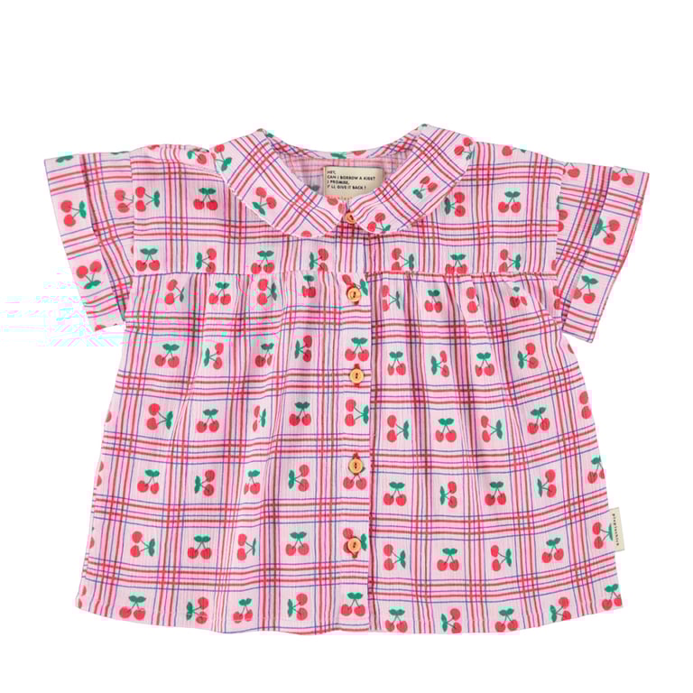 Piupiuchick Bluse mit Peter-Pan-Kragen, Lilac mit Cherry-Print