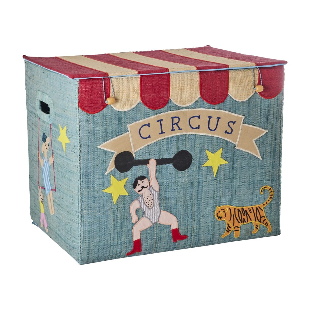Rice Raffia Extra großer Raffia Aufbewahrungskorb mit Circus Theme faltbar, blau