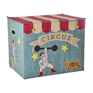 Rice Raffia Extra großer Raffia Aufbewahrungskorb mit Circus Theme faltbar, blau