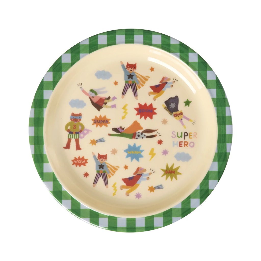 Rice Melamin Lunch Kinderteller Hero Print, green
