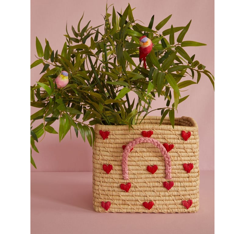 Rice Raffia Aufbewahrungskorb mit Griffen, Hearts 1