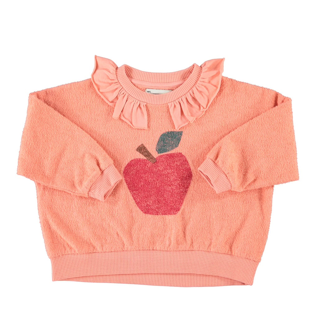 Piupiuchick Sweatshirt mit Rüschenkragen, pink mit apple print