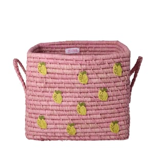Rice Raffia Korb, rosa mit lemons all-over