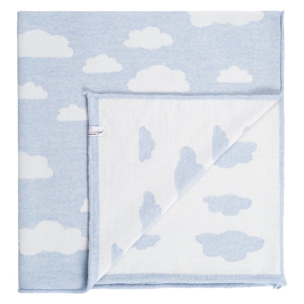 Baby Kochs Wolken-Babydecke Merinowolle hellblau/ ecru