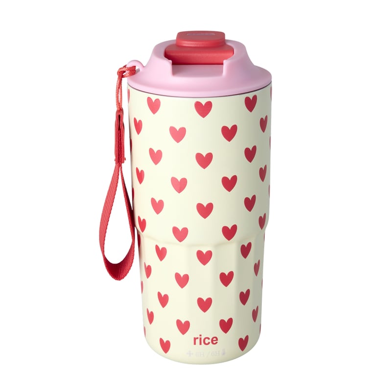 Rice Großer Edelstahl Thermosbecher, crème mit Hearts Print