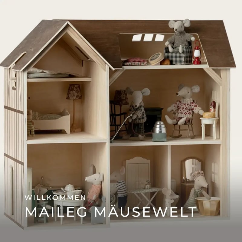 ein Puppenhaus mit den Mäusepuppen von Maileg