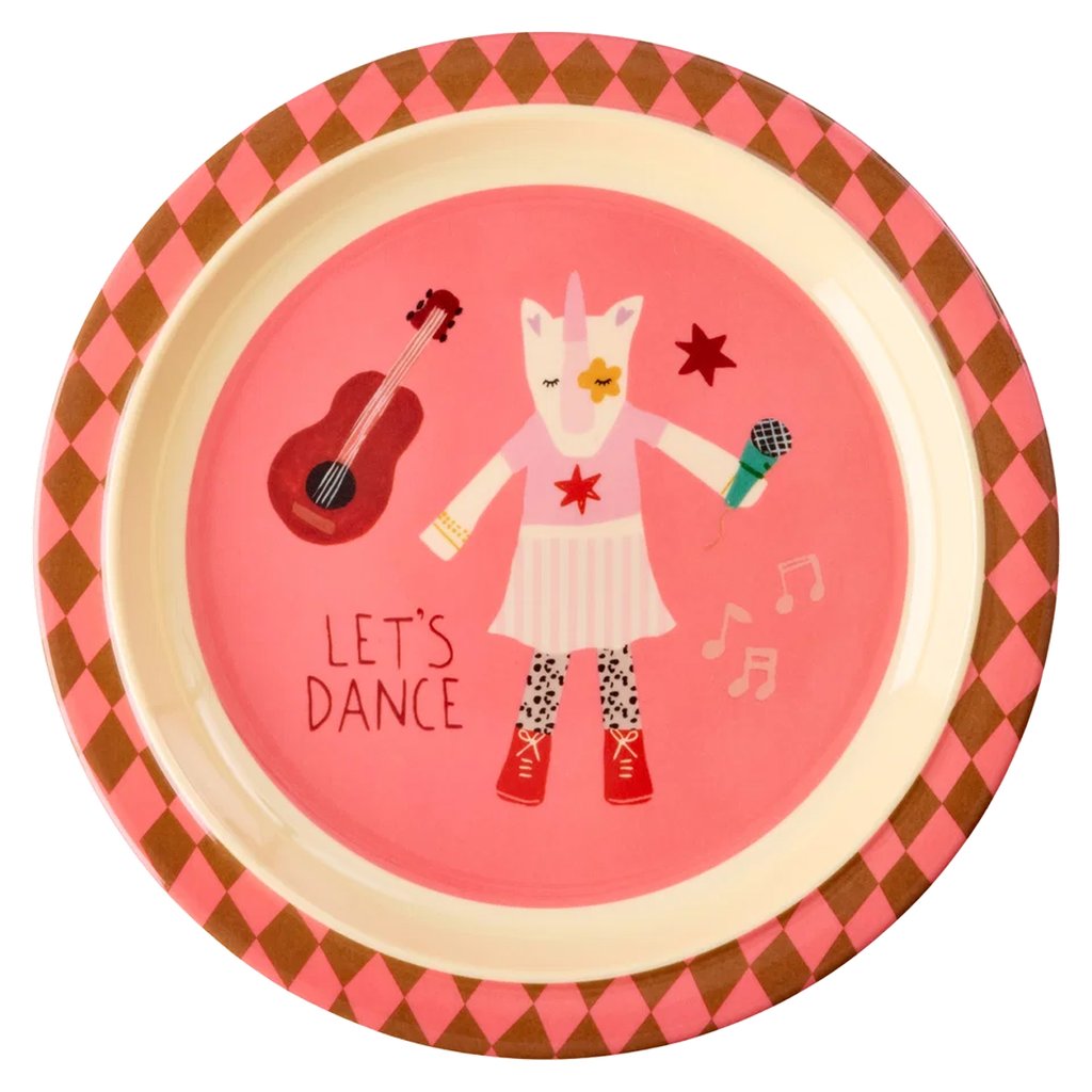 Rice Melamin Kinder Teller Music Band Print, pink