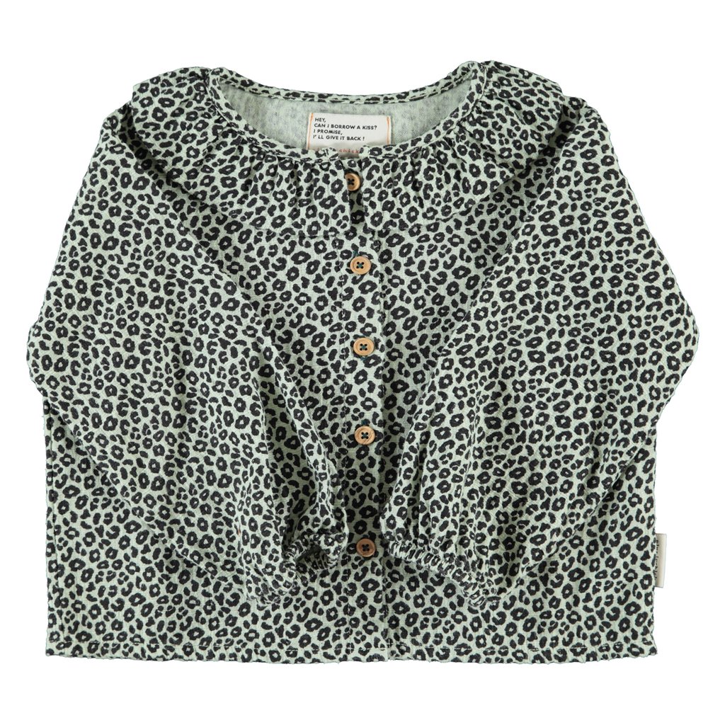 Piupiuchick Bluse Rundhalskragen, mint green mit Animal print