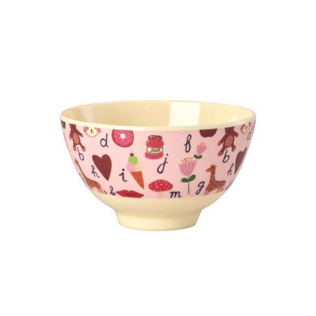 Rice Kleine Melamin Schüssel ABC Print pink