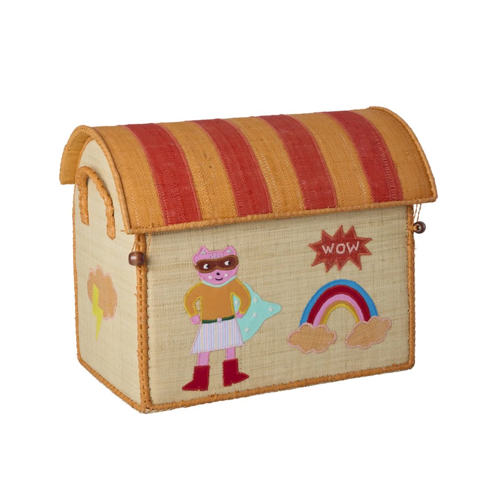 Rice Raffia Small Aufbewahrungshaus mit Hero Theme, natur-rot