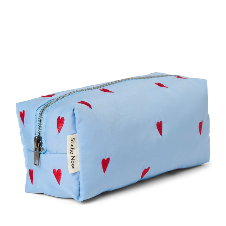 Studio Noos Kulturbeutel Puffy Pouch Light Blue Hearts 1