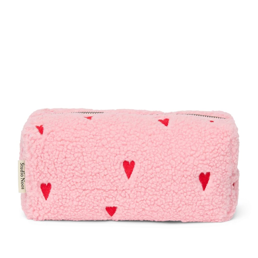 Studio Noos Kulturbeutel Teddy Pouch Hearts, light pink