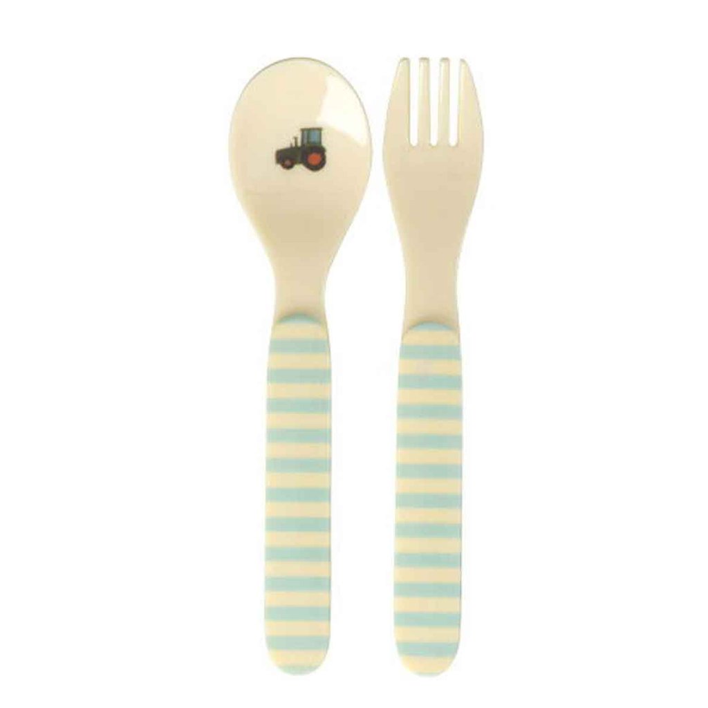 Rice Babylöffel und Gabel ABC Print blau