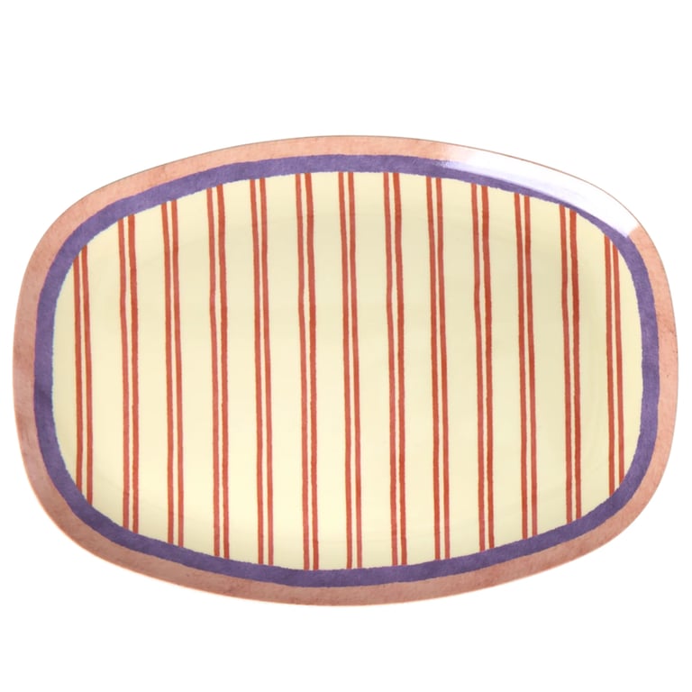 Rice Melamin Großer rechteckiger Teller Stripey Love“-Print, Creme