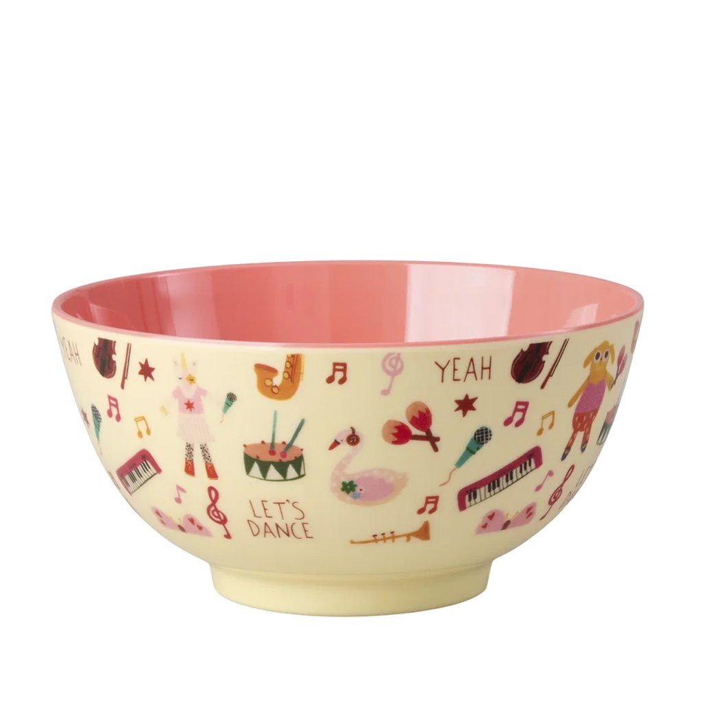 Rice Melamin Mittelgroße Kinderschüssel mit Music Print, pink