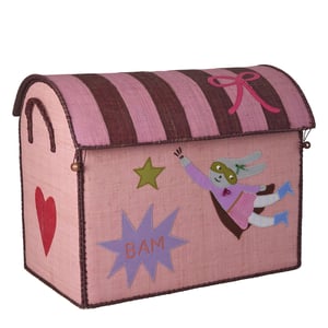 Rice Raffia Large Aufbewahrungshaus mit Hero Theme, pink