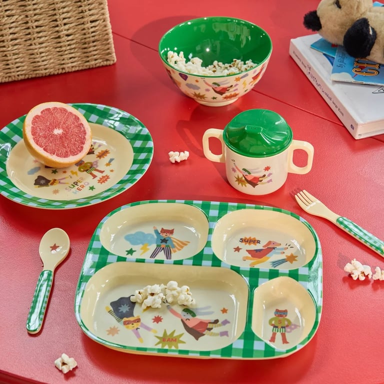 Rice Melamin Kinder Schüssel mit Hero Print, green 1