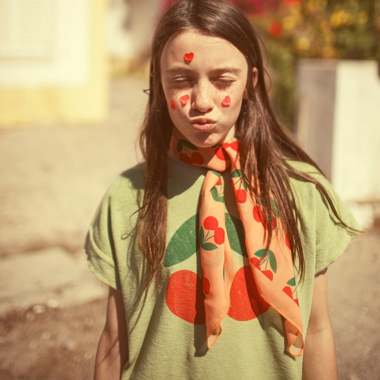 Piupiuchick T-Shirt, light olive with cherry print 1