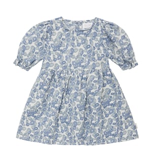 Leevje Leinen Kleid mit Puffärmeln, Blue Flower