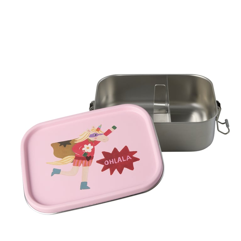 Rice Kleine Edelstahl-Lunchbox mit Hero Print, pink 1