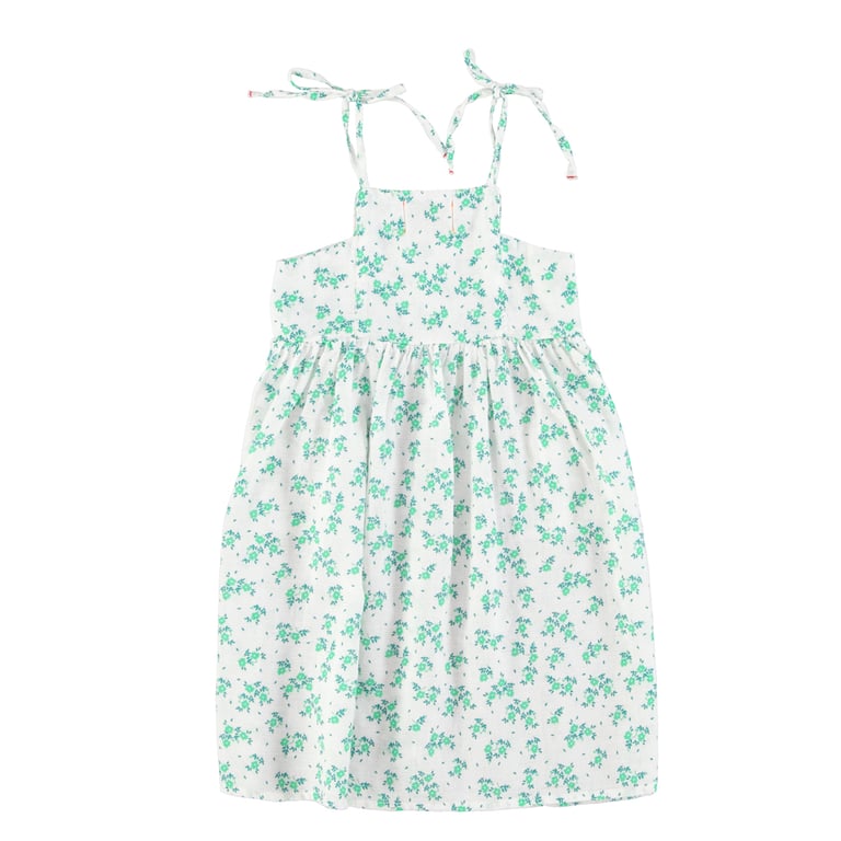 Piupiuchick Langes Kleid, ecru - green flowers all-over 1