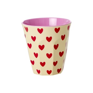 Rice Mittelgroßer Melamin Becher Darling Hearts Print, creme