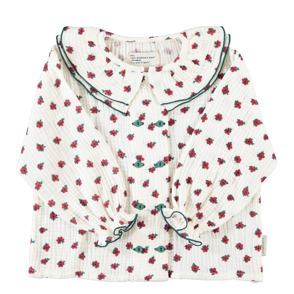 Piupiuchick Bluse mit Doppel Peter Pan Kragen, ecru mit little flowers