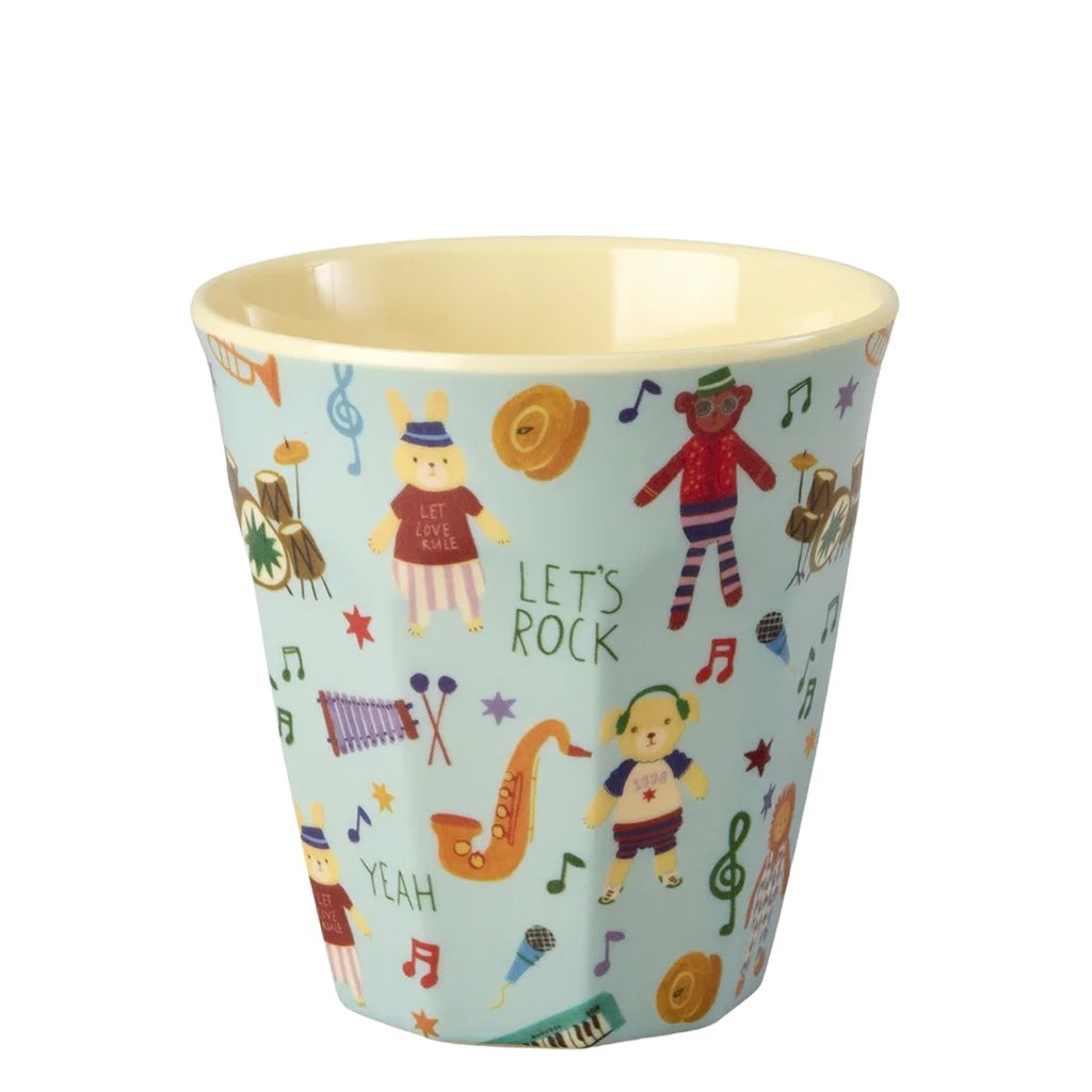 Rice Melamin Medium Becher mit Music Band Print, blue