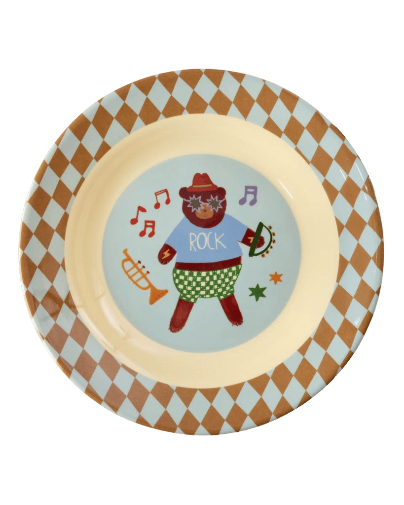 Rice Melamin Kinderschüssel mit Music Band Print, blue