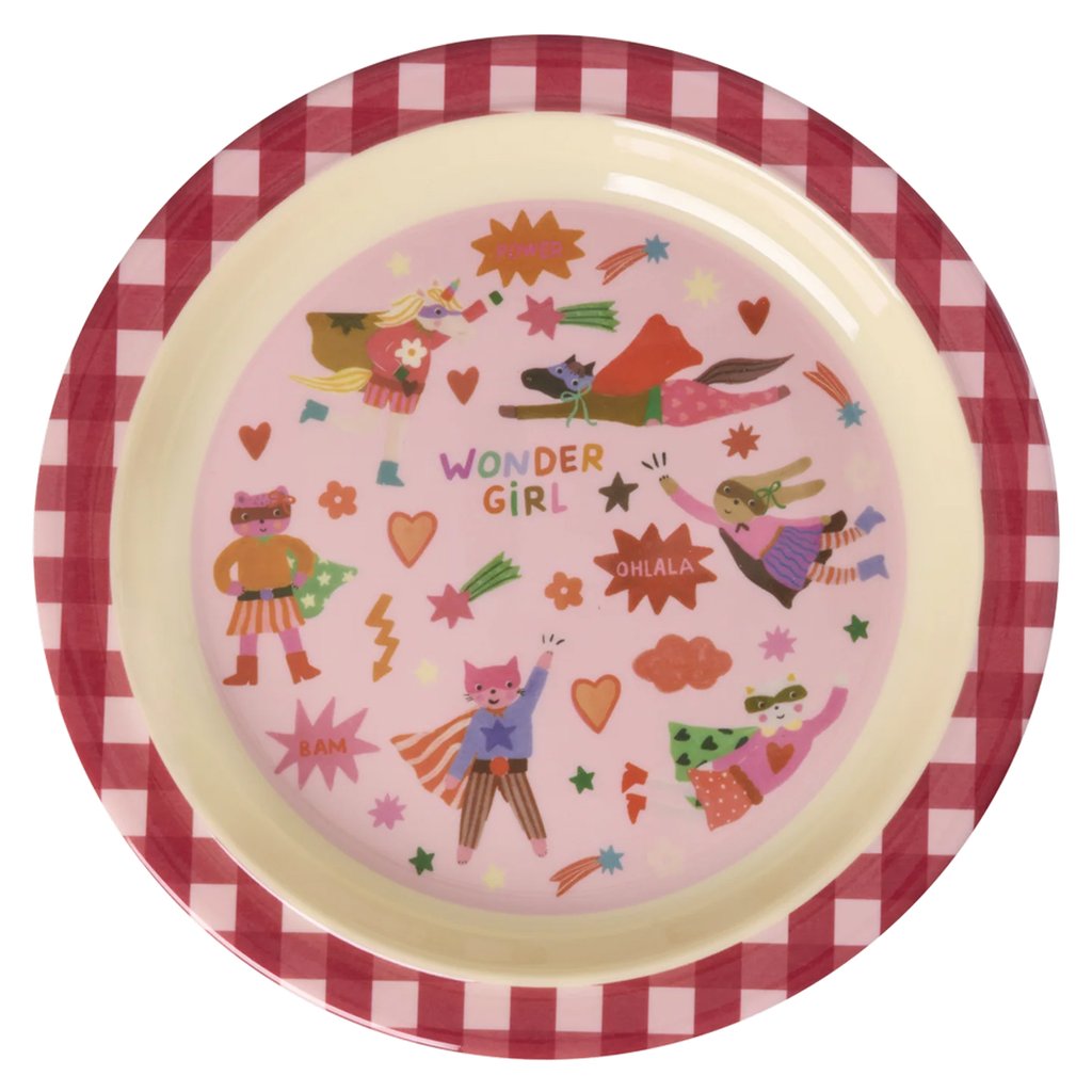 Rice Melamin Lunch Kinderteller Hero Print, pink