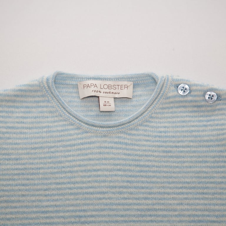 Papa Lobster Kaschmir-Babyoverall Kim Ministripe, hellblau mélange/weiß (Gr. 62) 1