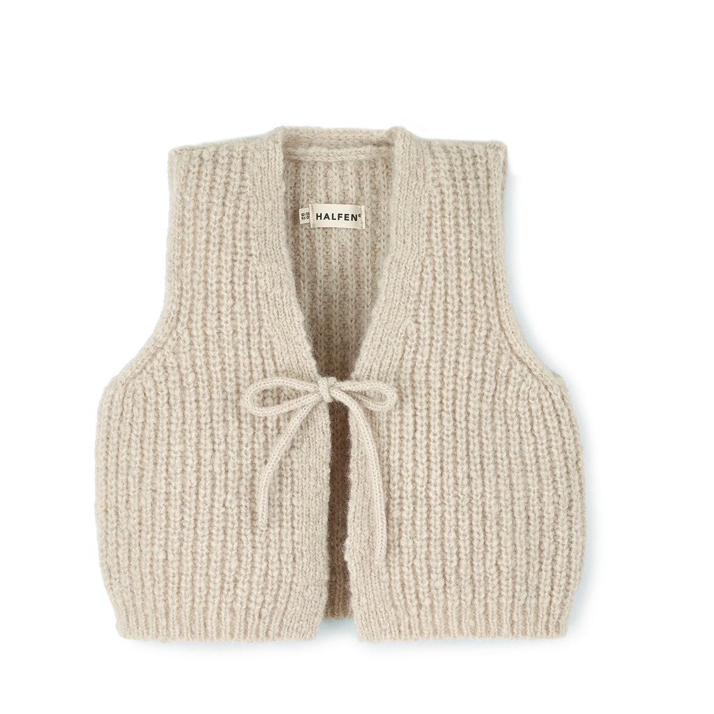 Halfen Grobstrick-Weste mit Bändchen, beige