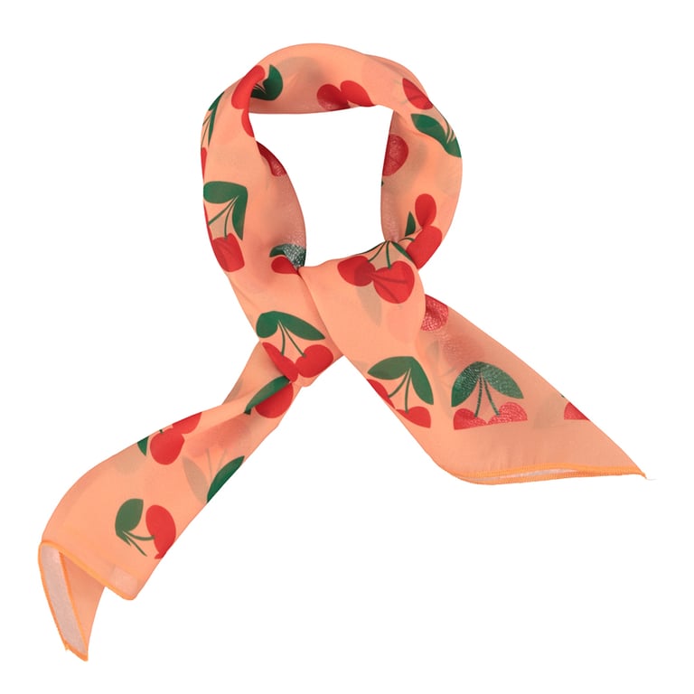 Piupiuchick Silky Bandana, coral mit Cherry-Print
