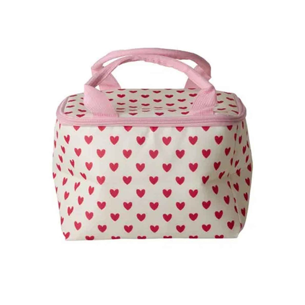 Rice Kleine Kühltasche, Red Hearts Print in cream