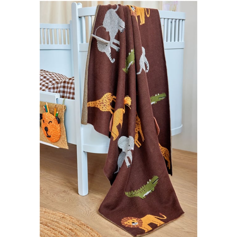 Rice Kleine Baumwolle Babydecke mit Animal Prints, Chocolate Brown 1