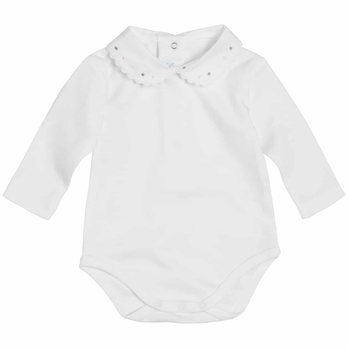 Frilo Langarm-Body in weiß (bestickter Kragen - rosé Punkte)